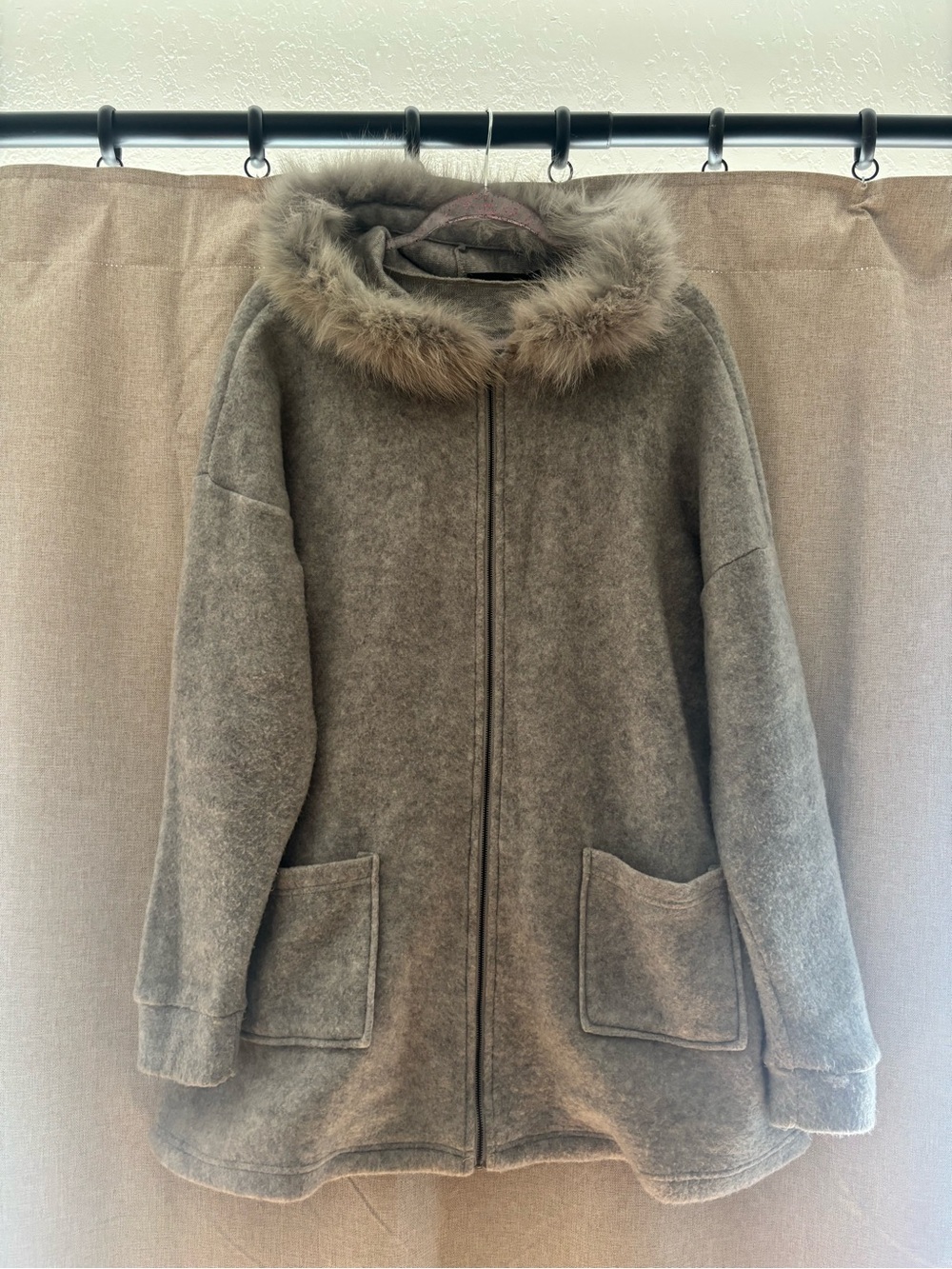 Heather Grey Hooded Faux-Fur Trim Cozy Cardigan